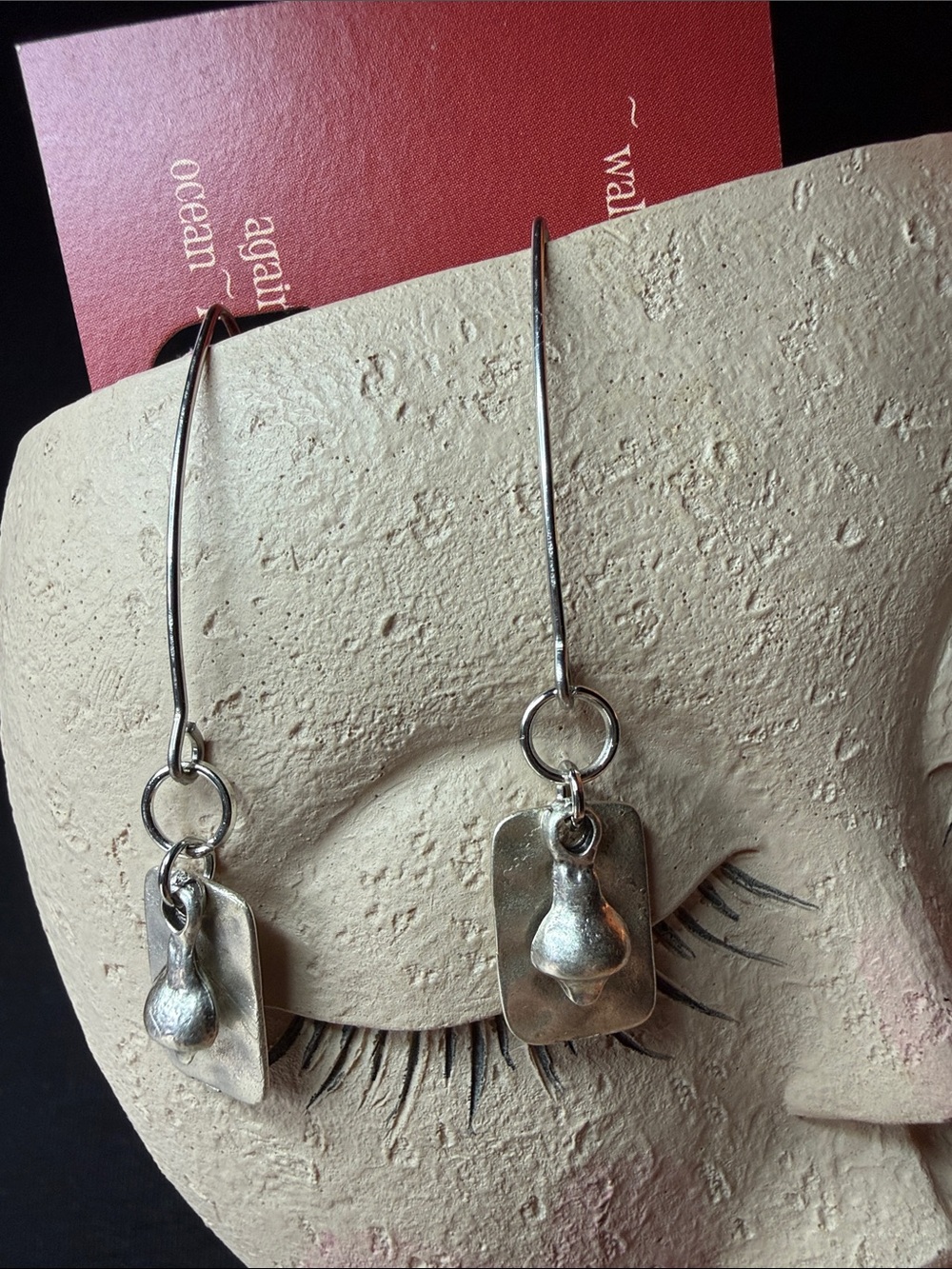 Sterling Silver Drop Charm Rectangle Dangle Earrings - Silver